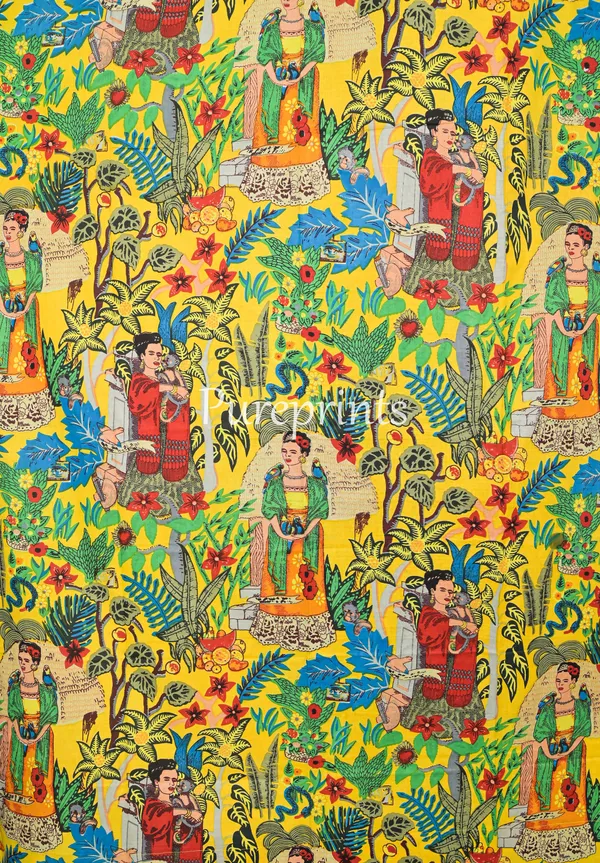 Frida_Kahlo_Print_Curtains_(Set_Of_Two):_Yellow_Boho_Decor