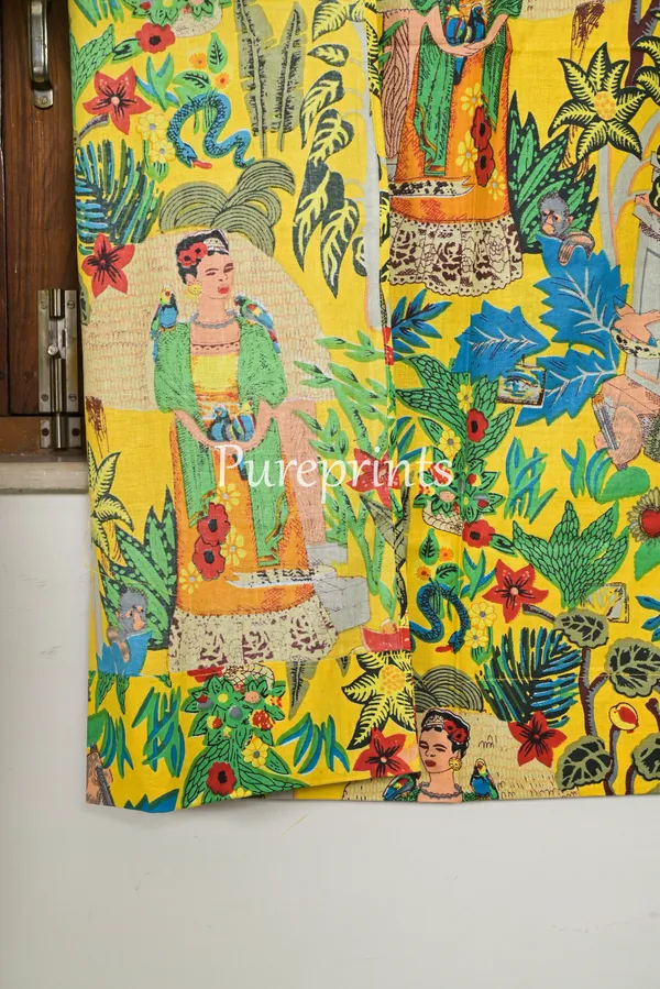 Frida_Kahlo_Print_Curtains_(Set_Of_Two):_Yellow_Boho_Decor