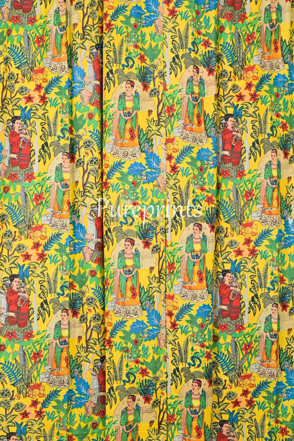 Frida_Kahlo_Print_Curtains_(Set_Of_Two):_Yellow_Boho_Decor