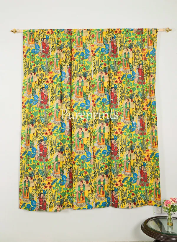 Frida_Kahlo_Print_Curtains_(Set_Of_Two):_Yellow_Boho_Decor