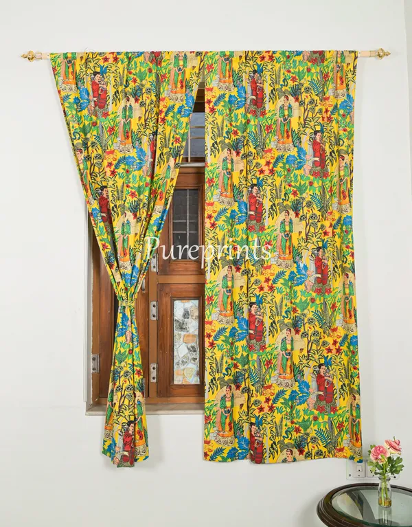 Frida_Kahlo_Print_Curtains_(Set_Of_Two):_Yellow_Boho_Decor
