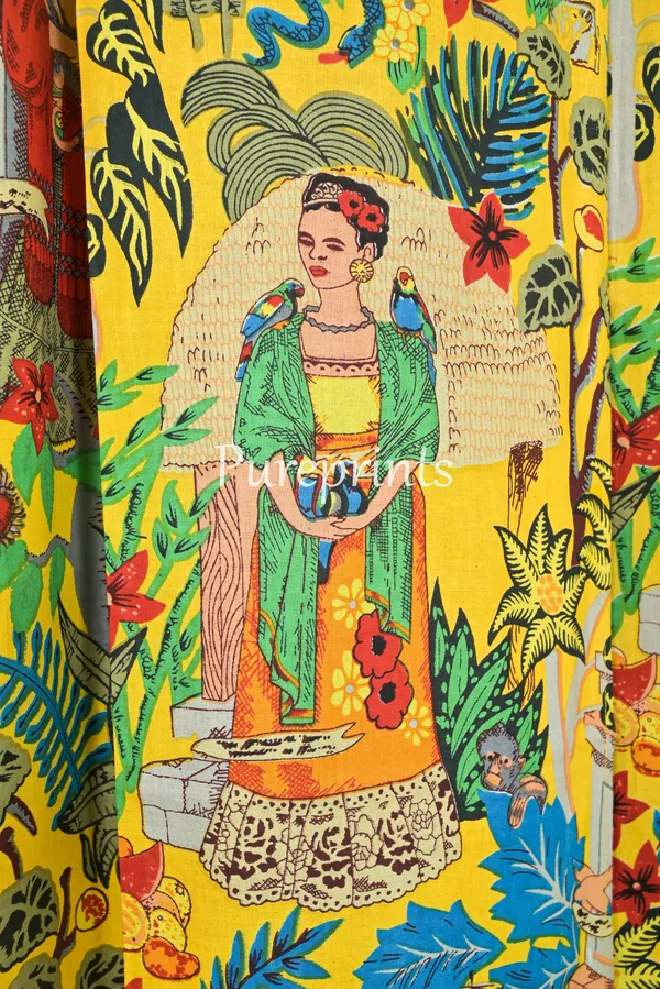 Frida_Kahlo_Print_Curtains_(Set_Of_Two):_Yellow_Boho_Decor