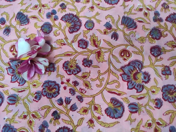 Hand_Block_Printed_Cotton_Fabric:_Mughal_Floral_Print,_44"_Wide