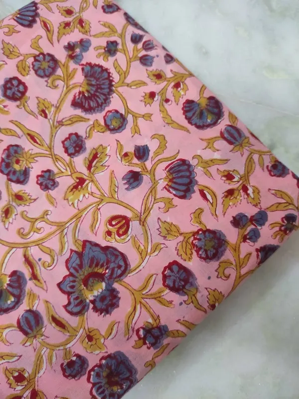 Hand_Block_Printed_Cotton_Fabric:_Mughal_Floral_Print,_44"_Wide