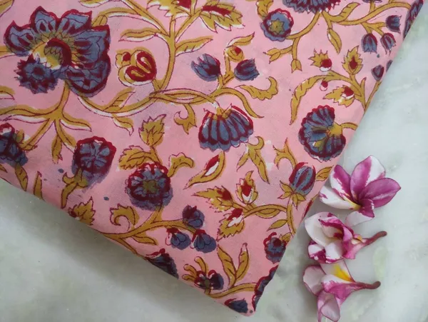 Hand_Block_Printed_Cotton_Fabric:_Mughal_Floral_Print,_44"_Wide