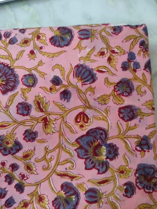 Hand_Block_Printed_Cotton_Fabric:_Mughal_Floral_Print,_44"_Wide