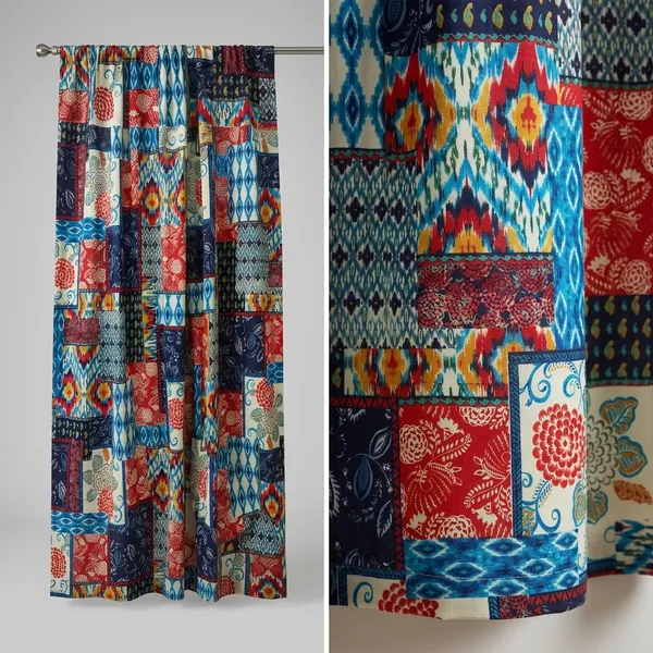 Boho_Cotton_Curtain_Set:_Patchwork_Print,_Semi_Sheer_Drapes