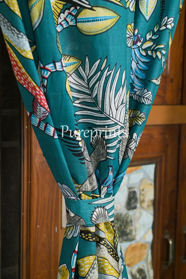 Teal_Tropical_Cotton_Curtain_Set:_Rainforest_Animal_Print