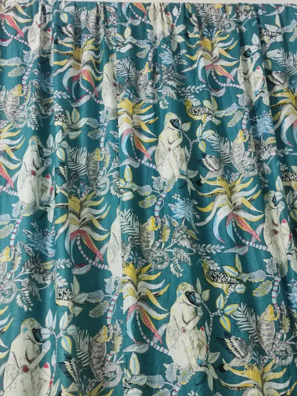 Teal_Tropical_Cotton_Curtain_Set:_Rainforest_Animal_Print