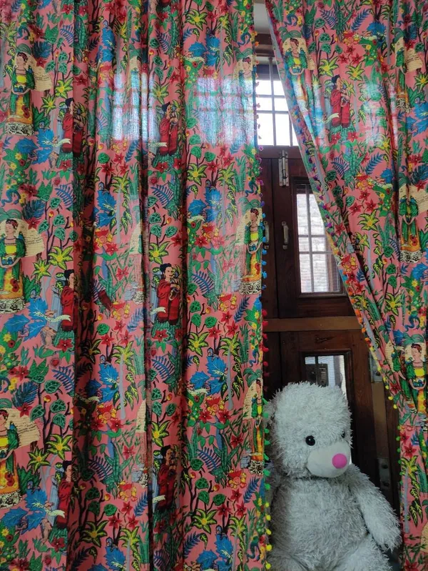 Frida_Kahlo_Cotton_Curtain_Set:_Boho_Pom_Pom_Lace,_Colorful_Decor