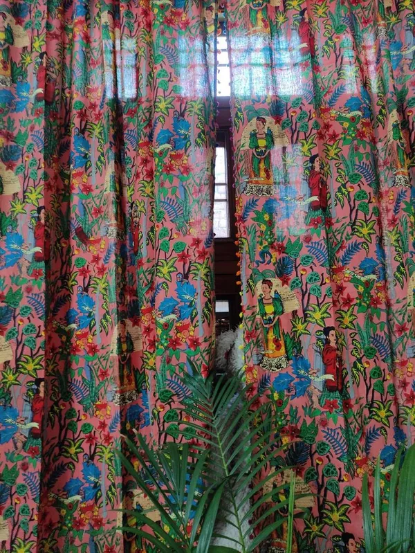 Frida_Kahlo_Cotton_Curtain_Set:_Boho_Pom_Pom_Lace,_Colorful_Decor
