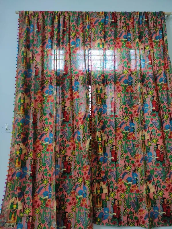 Frida_Kahlo_Cotton_Curtain_Set:_Boho_Pom_Pom_Lace,_Colorful_Decor
