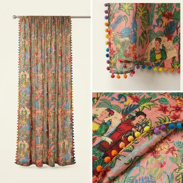 Frida_Kahlo_Cotton_Curtain_Set:_Boho_Pom_Pom_Lace,_Colorful_Decor