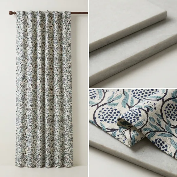 Hand_Block_Printed_Curtains_Floral_Cotton,_Bohemian_Farmhouse_Style,_Set_Of_2_,Curtain_Panels:_Boho_Drapes.