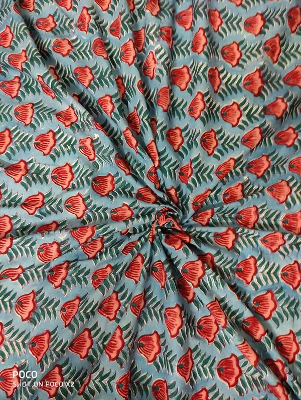 Hand_Block_Floral_Print_Fabric:_Grey_&_Red,_43-44"_Wide