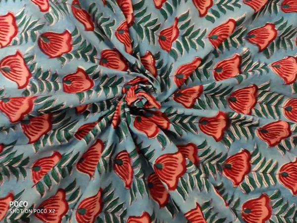 Hand_Block_Floral_Print_Fabric:_Grey_&_Red,_43-44"_Wide