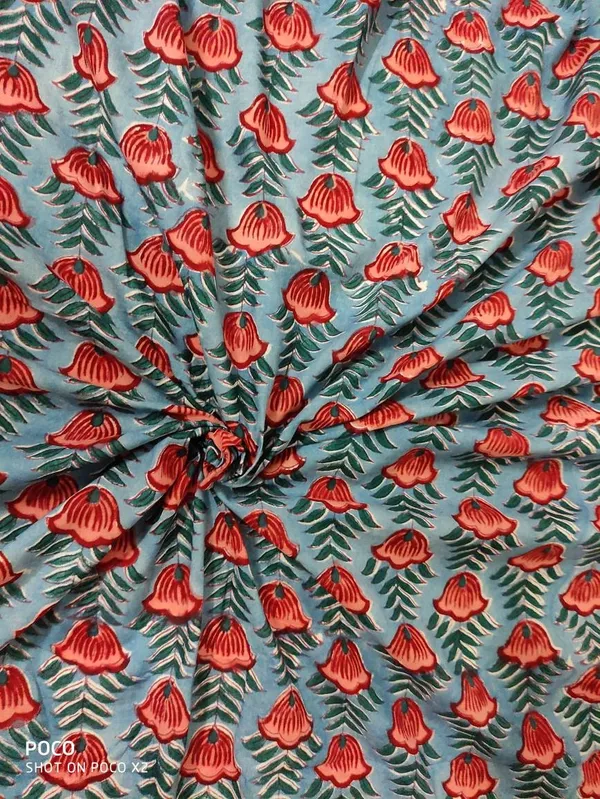 Hand_Block_Floral_Print_Fabric:_Grey_&_Red,_43-44"_Wide