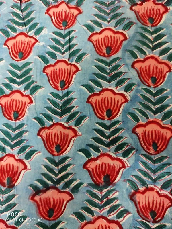 Hand_Block_Floral_Print_Fabric:_Grey_&_Red,_43-44"_Wide