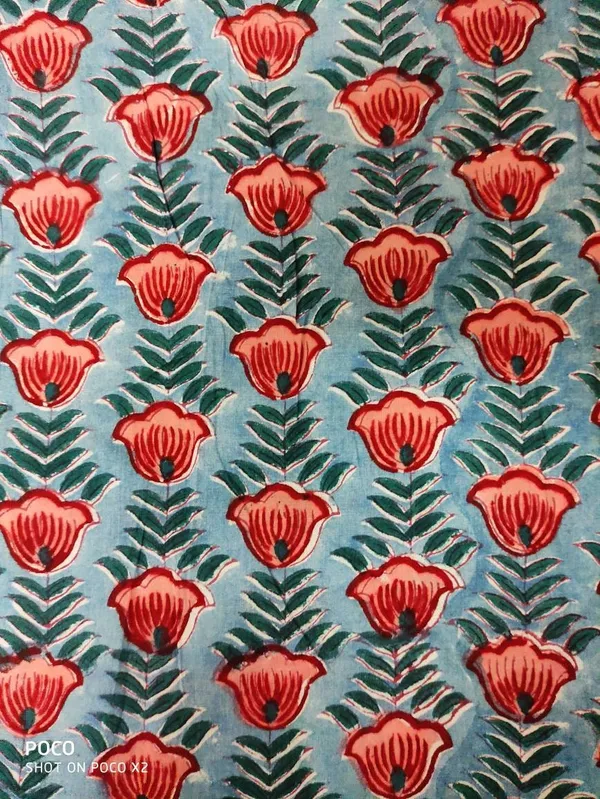 Hand_Block_Floral_Print_Fabric:_Grey_&_Red,_43-44"_Wide