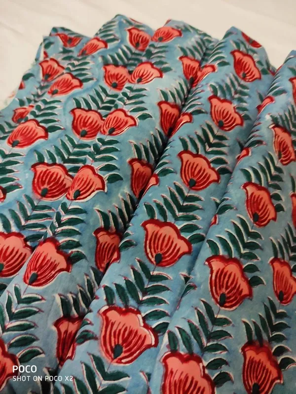 Hand_Block_Floral_Print_Fabric:_Grey_&_Red,_43-44"_Wide