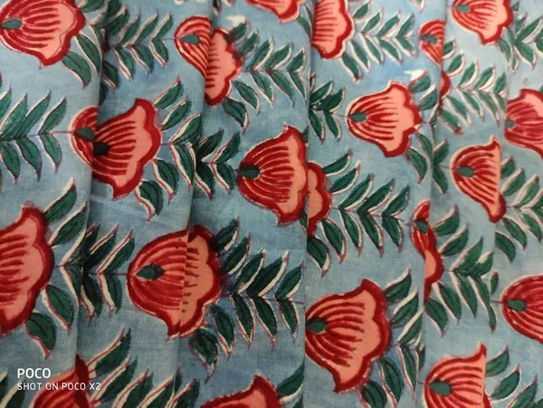 Hand_Block_Floral_Print_Fabric:_Grey_&_Red,_43-44"_Wide