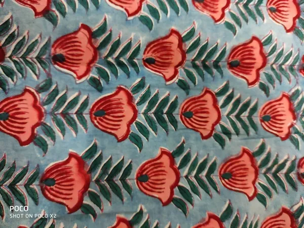 Hand_Block_Floral_Print_Fabric:_Grey_&_Red,_43-44"_Wide