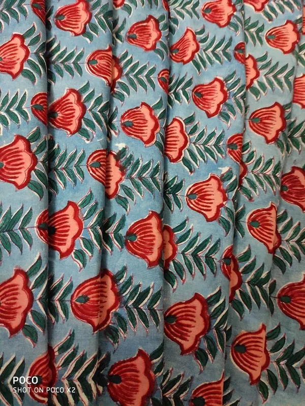 Hand_Block_Floral_Print_Fabric:_Grey_&_Red,_43-44"_Wide