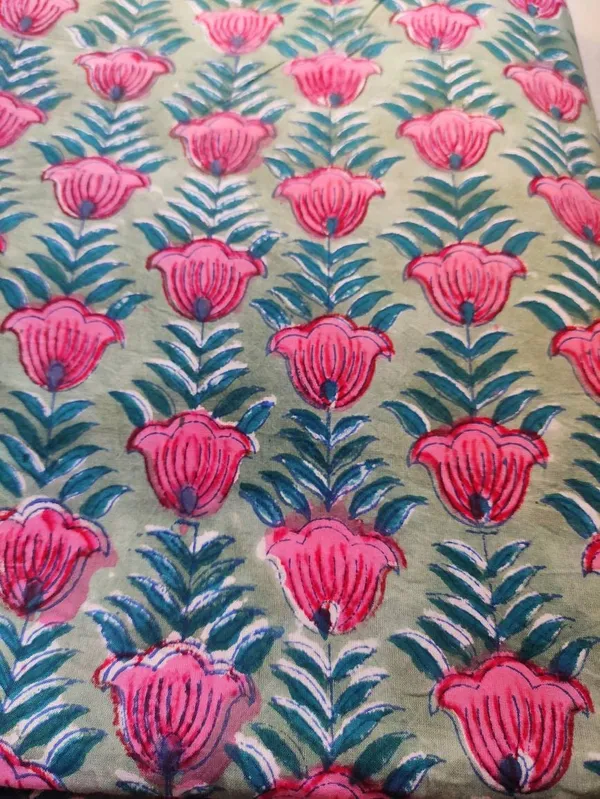 Floral_Hand_Block_Cotton_Fabric:_Mughal_Print,_44_Inches_Wide