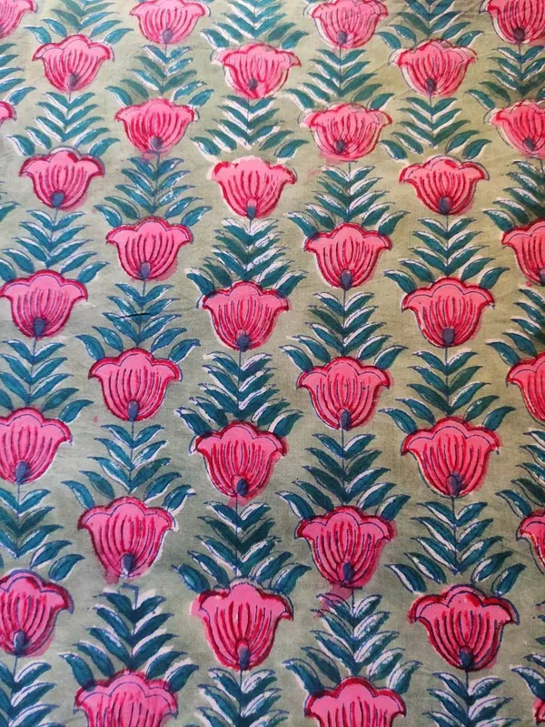 Floral_Hand_Block_Cotton_Fabric:_Mughal_Print,_44_Inches_Wide