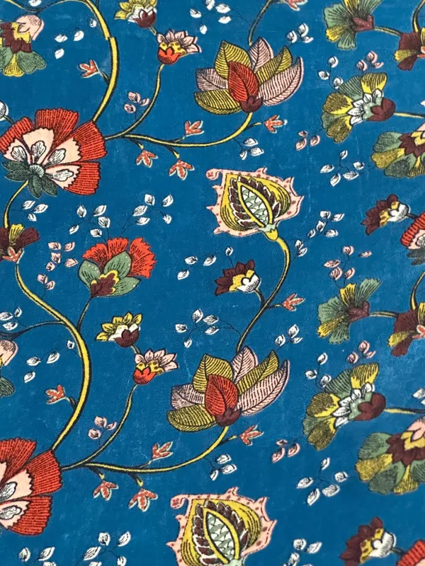 Hand_Printed_Cotton_Velvet_Fabric:_Teal_Floral_Upholstery,_Quilting_&_Decor