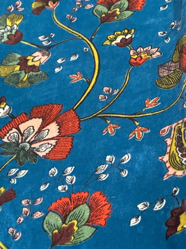 Hand_Printed_Cotton_Velvet_Fabric:_Teal_Floral_Upholstery,_Quilting_&_Decor