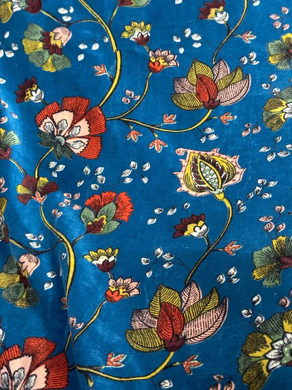 Hand_Printed_Cotton_Velvet_Fabric:_Teal_Floral_Upholstery,_Quilting_&_Decor