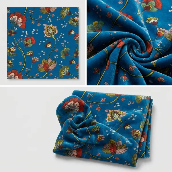 Hand_Printed_Cotton_Velvet_Fabric:_Teal_Floral_Upholstery,_Quilting_&_Decor