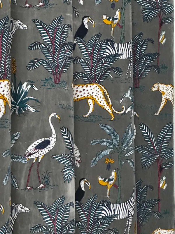 Vintage_Cotton_Velvet_Curtain:_Steel_Grey_Jungle_Print,_Boho_Style