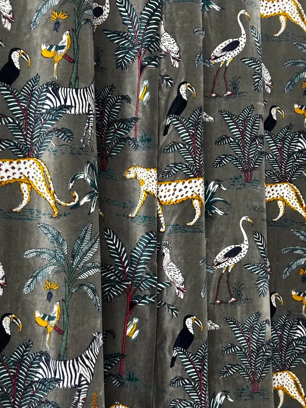 Vintage_Cotton_Velvet_Curtain:_Steel_Grey_Jungle_Print,_Boho_Style