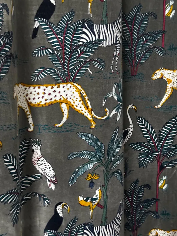 Vintage_Cotton_Velvet_Curtain:_Steel_Grey_Jungle_Print,_Boho_Style