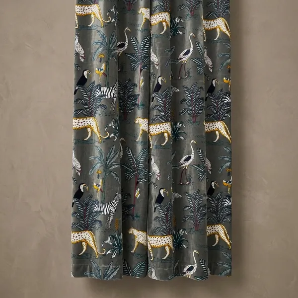 Vintage_Cotton_Velvet_Curtain:_Steel_Grey_Jungle_Print,_Boho_Style