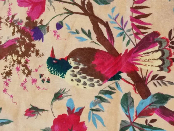 Luxury_Cotton_Velvet_Fabric:_Bird_Print,_Beige_Peach,_45"_Wide