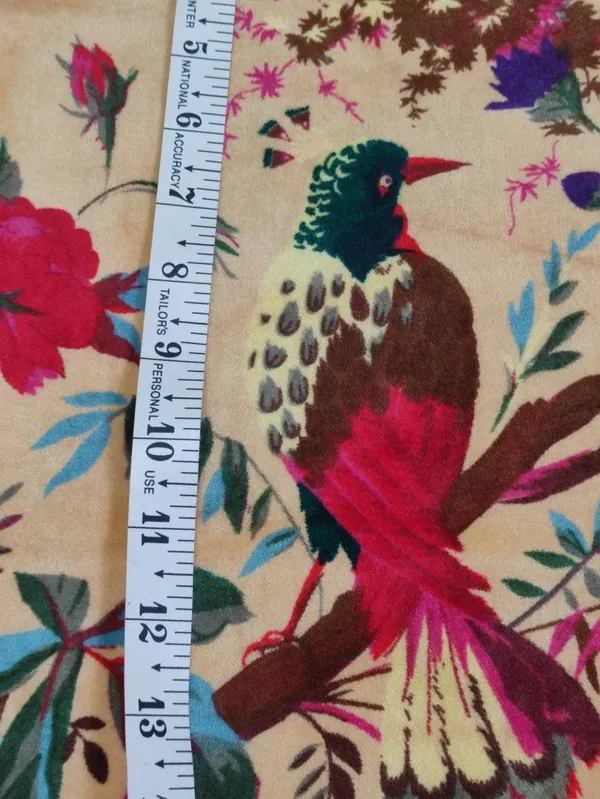 Luxury_Cotton_Velvet_Fabric:_Bird_Print,_Beige_Peach,_45"_Wide