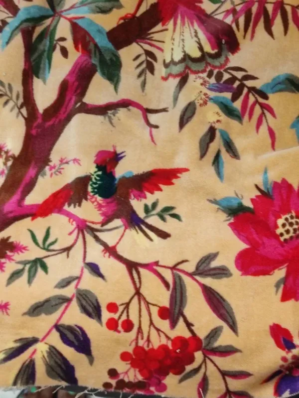 Luxury_Cotton_Velvet_Fabric:_Bird_Print,_Beige_Peach,_45"_Wide