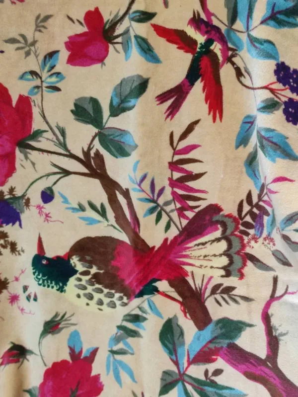 Luxury_Cotton_Velvet_Fabric:_Bird_Print,_Beige_Peach,_45"_Wide