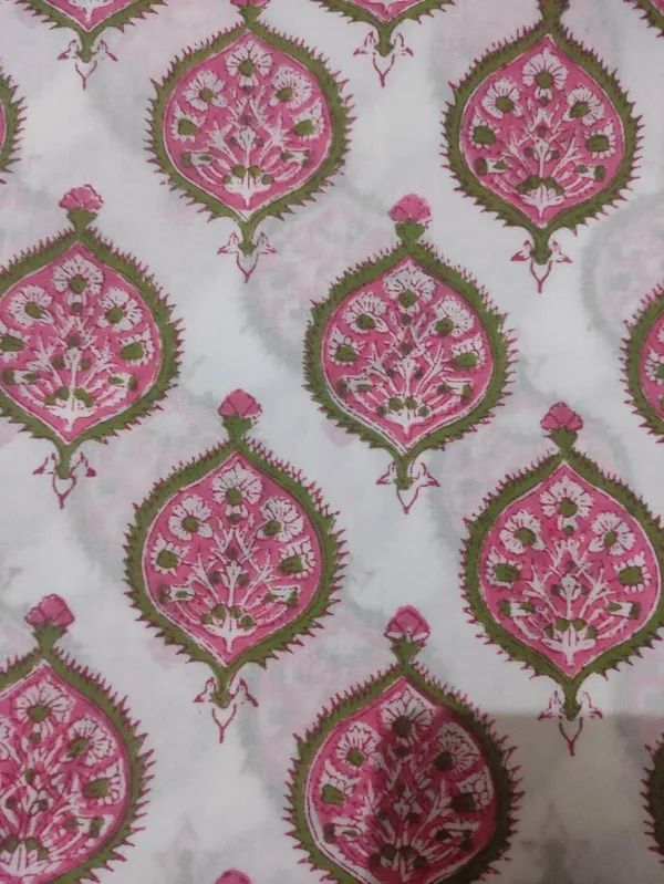 Hand_Block_Printed_Cotton_Fabric:_Mughal_Floral_Print,_Sewing_Material