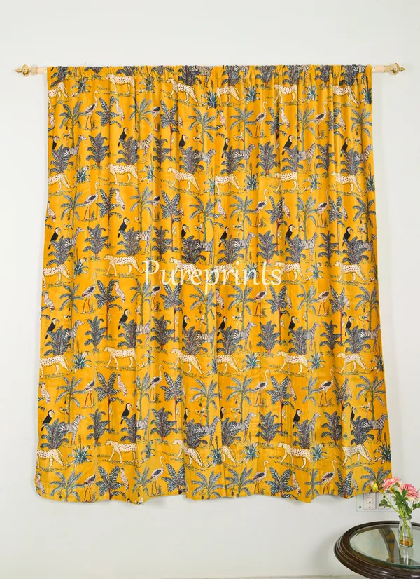 Vintage_Style_Cotton_Velvet_Curtain:_Mustard_Yellow_Jungle_Print_Drapes