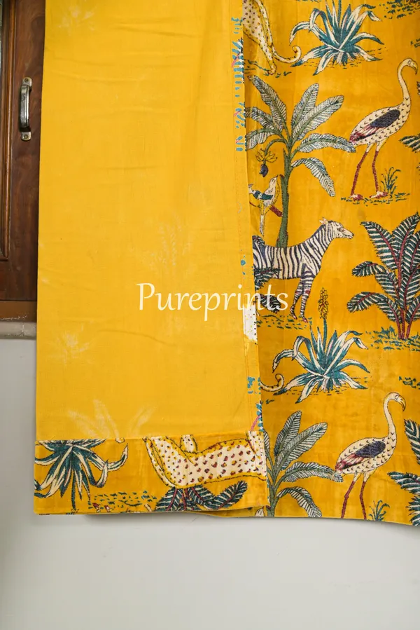 Vintage_Style_Cotton_Velvet_Curtain:_Mustard_Yellow_Jungle_Print_Drapes