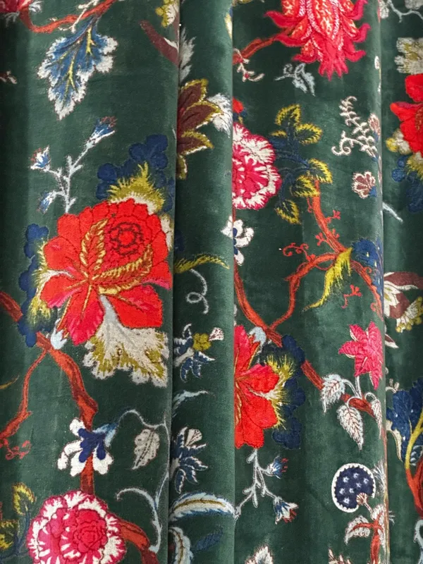 Hand_Printed_Cotton_Velvet_Fabric:_Forest_Green_Upholstery_&_Decor
