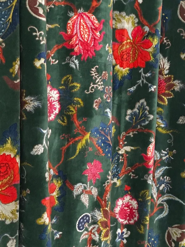 Hand_Printed_Cotton_Velvet_Fabric:_Forest_Green_Upholstery_&_Decor