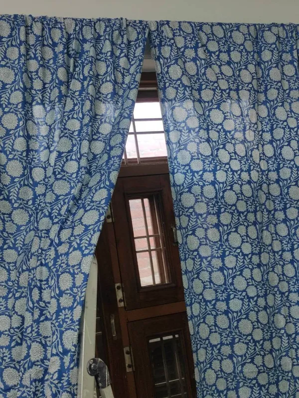 Blue_Floral_Print_Cotton_Curtains:_Boho_Drapes,_Set_Of_2
