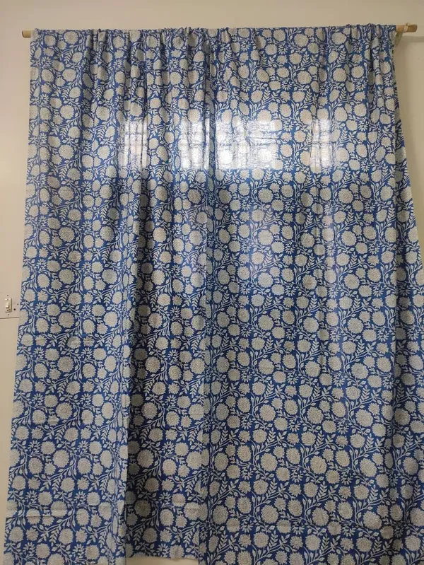 Blue_Floral_Print_Cotton_Curtains:_Boho_Drapes,_Set_Of_2