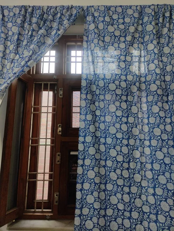 Blue_Floral_Print_Cotton_Curtains:_Boho_Drapes,_Set_Of_2