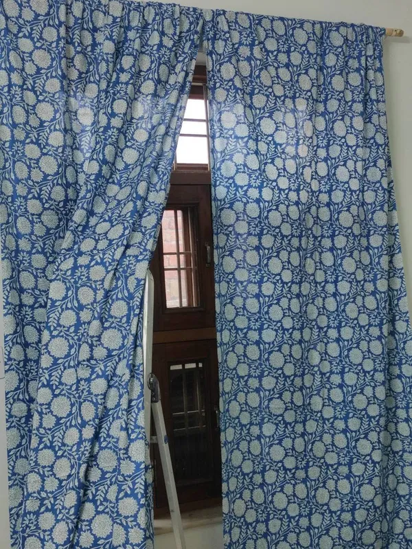 Blue_Floral_Print_Cotton_Curtains:_Boho_Drapes,_Set_Of_2
